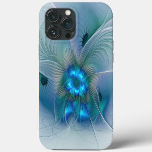 Funda Para iPhone 13 Pro Max Ovaciones de pie, fractal azul turquesa abstracto