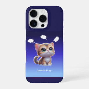Funda Para iPhone 16 Pro Overthinking Cat Case – Cute Kawaii Cat Design