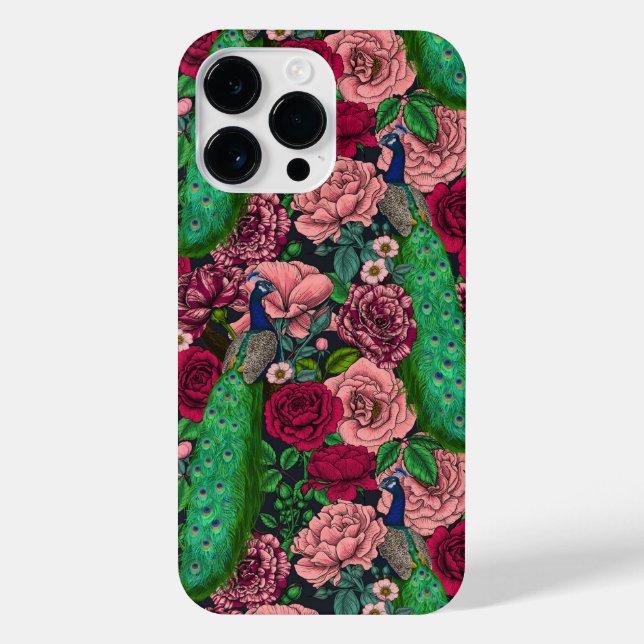 Funda Para iPhone Pacocas en el jardín rosa 2 (Reverso)