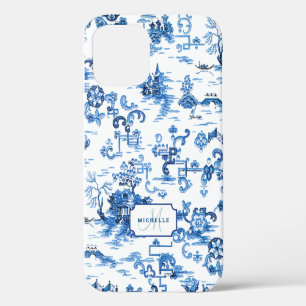 Funda Para iPhone 12 Pagoda Chinoiserie azul y blanco personalizable