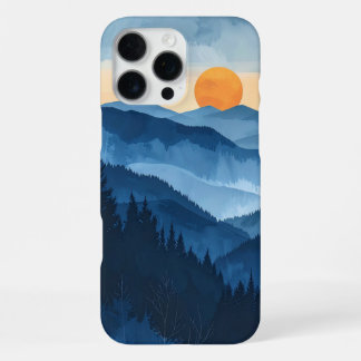 Funda Para iPhone 16 Pro Max Paisaje al aguafuerte del atardecer en Blue Mounta