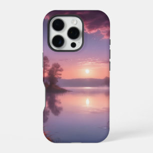 Funda Para iPhone 16 Pro Paisaje del lago púrpura al atardecer tres