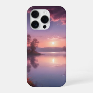 Funda Para iPhone 16 Pro Paisaje del Lago Púrpura del Sol Tres