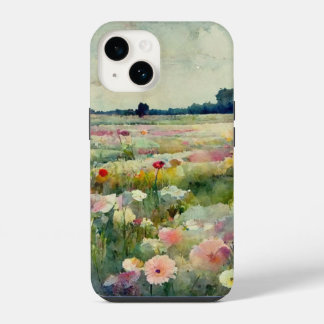 Funda Para iPhone 14 Paisaje en Acuarela Floral Colorido