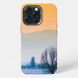 Funda Para iPhone 13 Pro Paisaje invernal con cielo dorado
