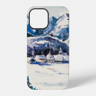 Funda Para iPhone 12 Paisaje invernal con pueblo de montaña cubierto de