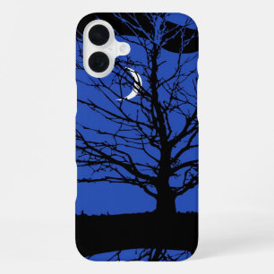 Funda Para iPhone 16 Plus Paisaje lunar en azul cobalto y negro