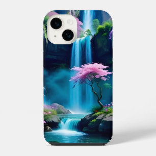 Funda Para iPhone 14 Paisaje Mágico Catarata y Flor Uno