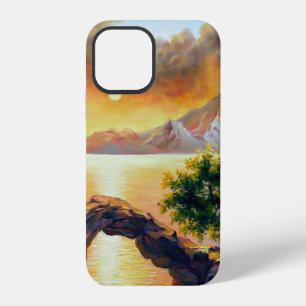 Funda Para iPhone 12 Paisaje marino con la erupción del volcán, óleo so
