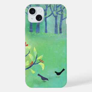 Paisaje moderno pájaro y árboles