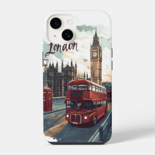 Funda Para iPhone 14 Paisaje urbano de Londres con autobús de dos pisos