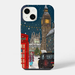Funda Para iPhone 14 Paisaje urbano de Londres en Noche de Navidad con 