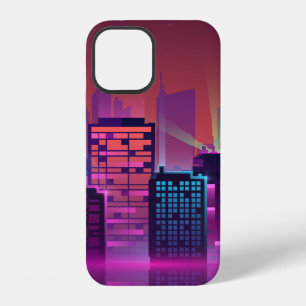 Funda Para iPhone 12 Paisaje urbano nocturno coloreado y brillante. ilu