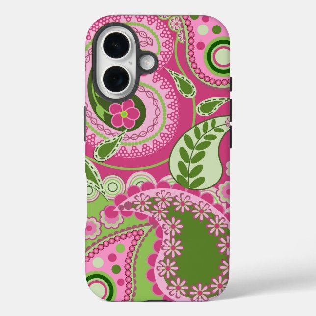 Funda para iPhone Paisley rosa y verde 16 (Reverso )