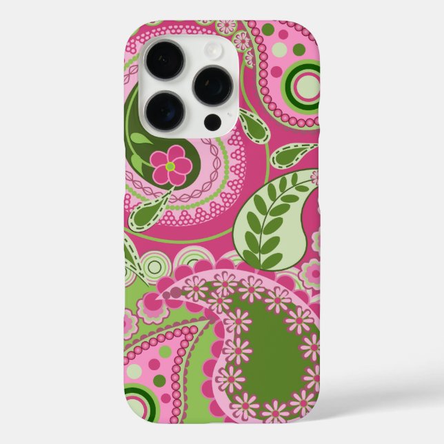 Funda para iPhone Paisley rosa y verde 16 (Reverso )