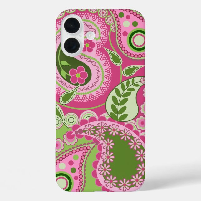 Funda para iPhone Paisley rosa y verde 16 (Reverso )