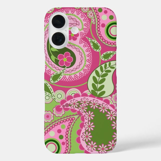 Funda para iPhone Paisley rosa y verde 16 (Reverso )