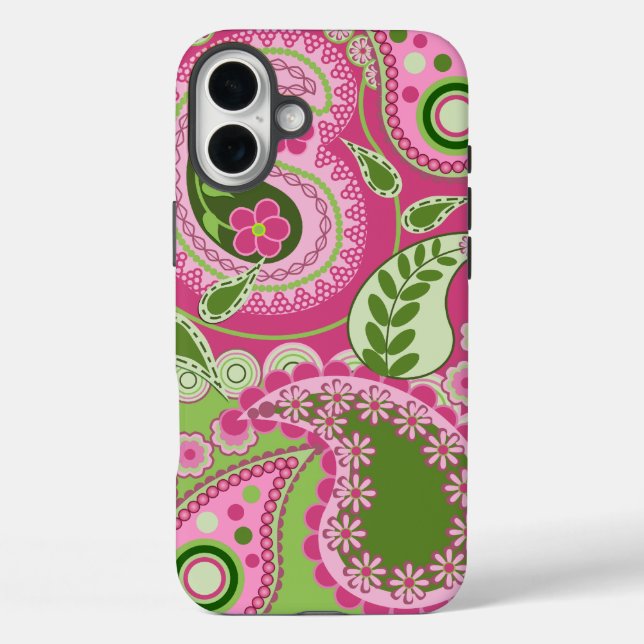 Funda para iPhone Paisley rosa y verde 16 (Reverso )