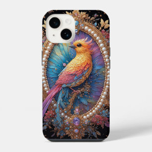 Funda Para iPhone 14 Pájaro dorado en marco decorativo ornamentado