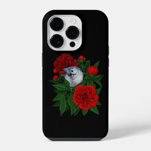 Funda Para iPhone 14 Pro Pájaro en un ramo de peonía rojo