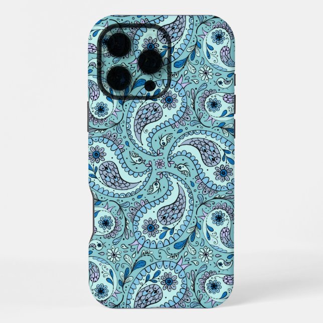 Funda Para iPhone Pájaros de paisley en azul bebé (Reverso )