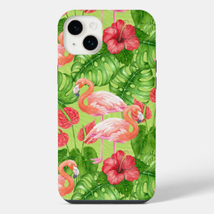 Funda Para iPhone 14 Plus Pájaros flamencos y plantas tropicales