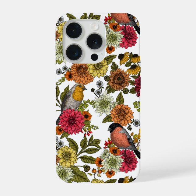 Funda Para iPhone Pájaros y flores de jardín 1 (Reverso )