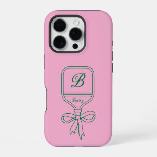 Funda Para iPhone 16 Pro Paleta de Pickleball Arco Verde Monograma Rosa