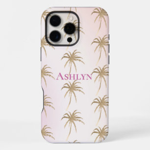 Funda Para iPhone 16 Pro Max Palmeras Tropicales de Oro Rosado de Rubor