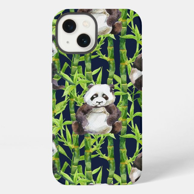 Funda Para iPhone Panda con patrón de acuarela de bambú (Reverso )