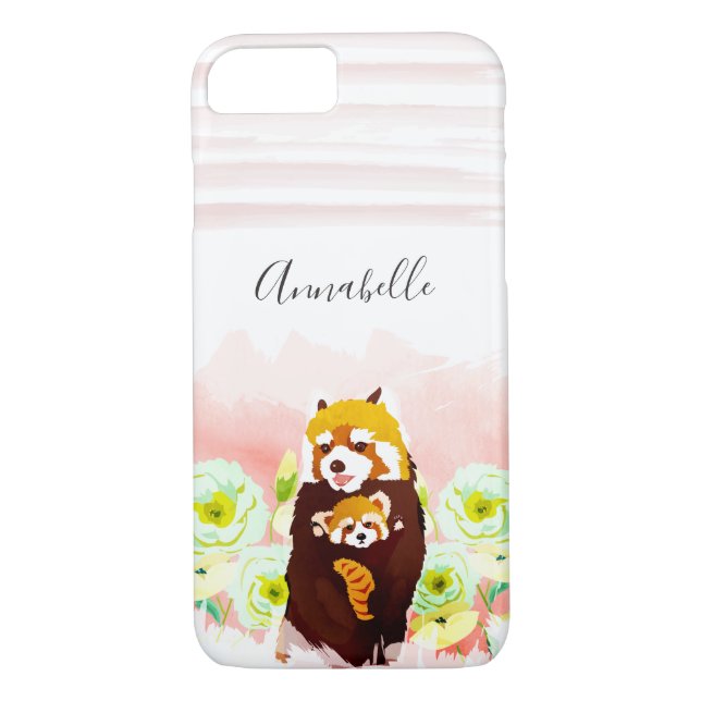 Funda para iPhone Panda Rojo Floral Rosa Personali (Reverso)