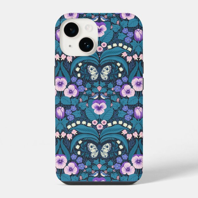 Funda Para iPhone Pansias, pájaros y mariposas (Reverso )