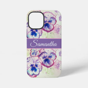 Funda Para iPhone 12 Mini Pansy Púrpura Lila Acuarela floral Flor Teléfono