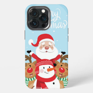 Funda Para iPhone 13 Pro Papá Noel, ciervo y muñeco de nieve lindos