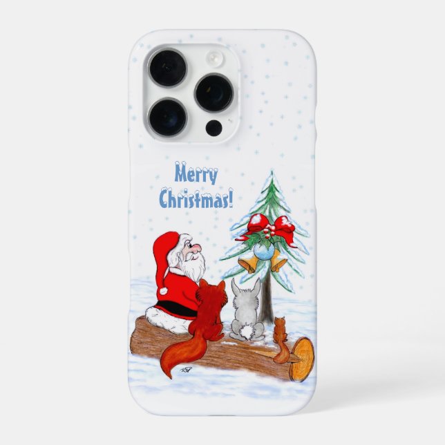 Funda Para iPhone Papá Noel con conejo zorro y ardilla (Reverso)