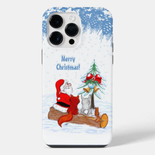 Funda Para iPhone 14 Pro Max Papá Noel con conejo zorro y ardilla