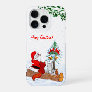 Funda Para iPhone 16 Pro Papá Noel con conejo zorro y ardilla