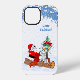 Funda Para iPhone 12 Papá Noel con conejo zorro y ardilla