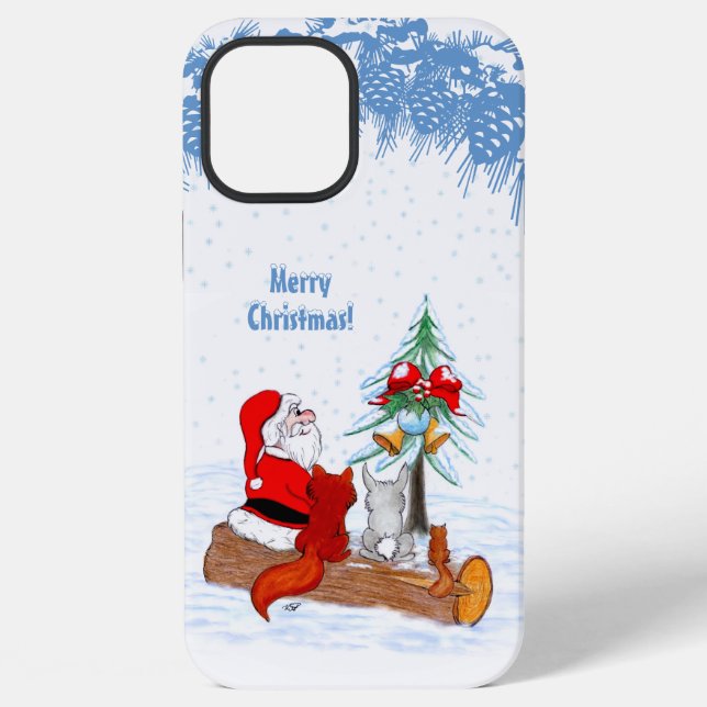 Funda Para iPhone Papá Noel con conejo zorro y ardilla (Reverso )
