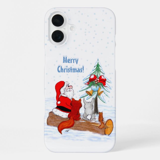 Funda Para iPhone Papá Noel con conejo zorro y ardilla (Reverso )