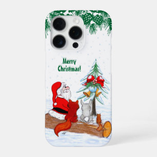 Funda Para iPhone 16 Pro Papá Noel con conejo zorro y ardilla