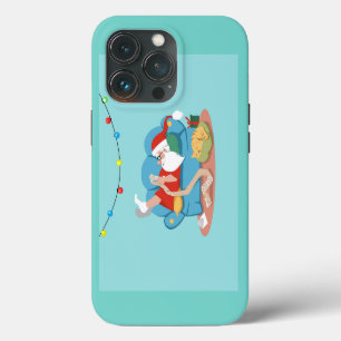 Funda Para iPhone 13 Pro Papá Noel en el sofá en pijama
