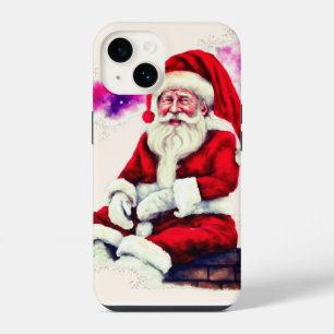 Funda Para iPhone 14 Papá Noel sentado en la pared de ladrillo con nube