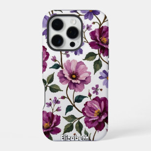 Funda Para iPhone 16 Pro Papel de fondo morado de Rosas y flores