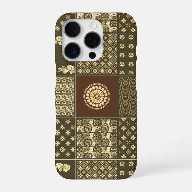 Funda Para iPhone Parche Japonés Mezcla Patrón Patchwork Noir (Reverso)