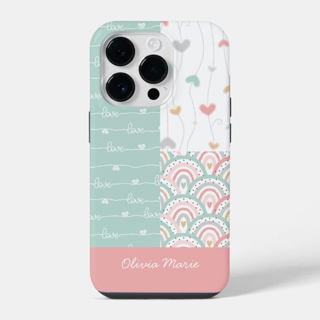 Funda Para iPhone Parche Personalizable de Corazones y Arcoíris del  (Reverso )