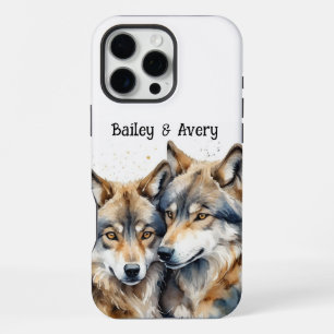 Funda Para iPhone 16 Pro Max Pareja de lobos adorables y mimosos personalizados