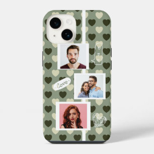 Funda Para iPhone 14 Pareja Foto Amor Corazones Verdes Patrón Editable