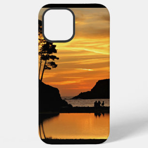 Funda Para iPhone 12 Pro Max Pareja y perro atardecer Orange Beach Costa de Cal