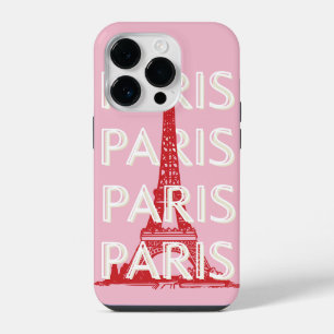 Funda Para iPhone 14 Pro París, Arte de Viaje, Arte Retro, Rosa